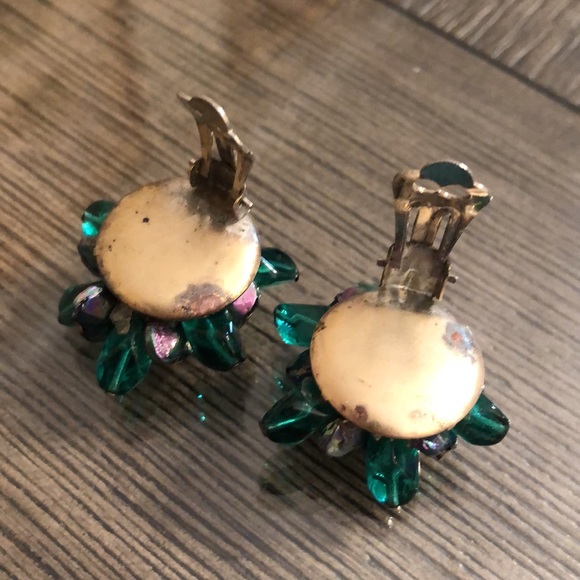 Vintage Clip Earrings Iridescent Glass Beads West Germany - Picture 8 of 12